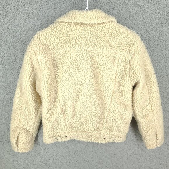 Levis Jacket Womens Xs Sherpa Snap Up Cream White Pockets - Picture 2 of 11